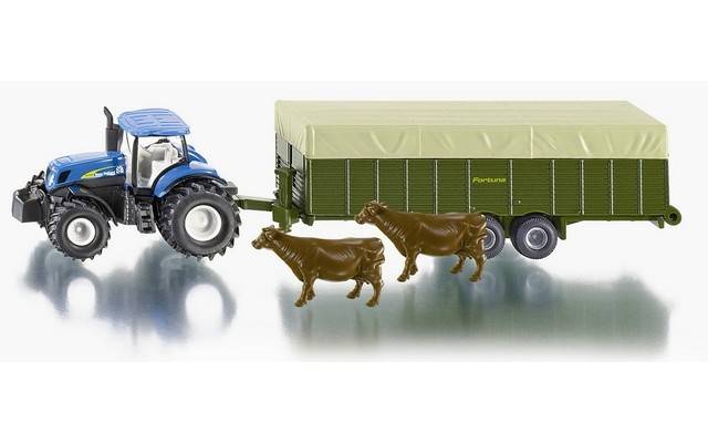 SIKU - 1/87 New Holland Tractor with Livestock Trailer