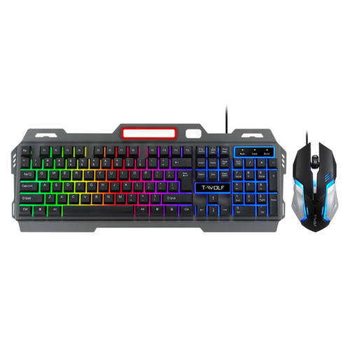 T-Wolf Metal Gaming Rainbow Backlit Keyboard and Mouse Set GG-TF600