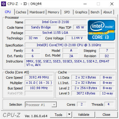 Intel Core i3-2100 CPU - Desktop Processor