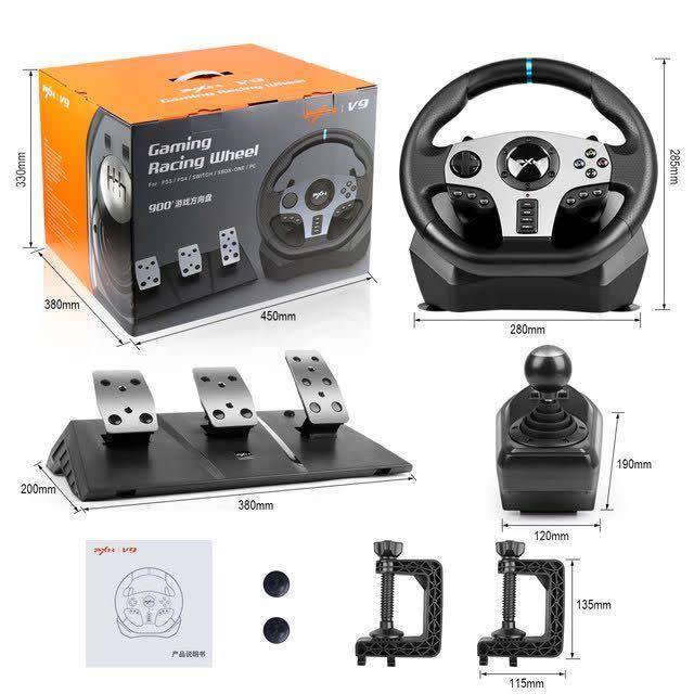 PXN V9 Gaming Steering Wheel 270-900 degree with 3 Pedals and Gear Shifter (New Open Box)