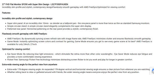 SAMSUNG 27` FULL HD Flat Monitor SF350 with Super Slim Design - AMD FreeSync - EXCELLENT CONDITION