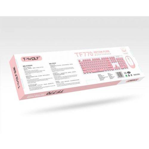 T-Wolf TF770 Mechanical Feel Wireless Gaming Keyboard And Mouse Set- Pink
