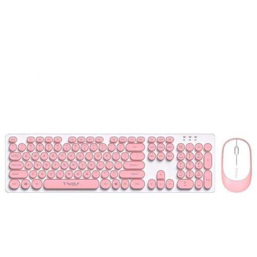 T-Wolf TF770 Mechanical Feel Wireless Gaming Keyboard And Mouse Set- Pink