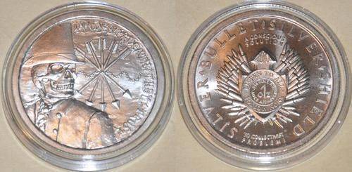 ***Debt and Death** 2012 *Silver Bullet Silver Shield** 1oz 999 **RARE* BU AOCS SBSS