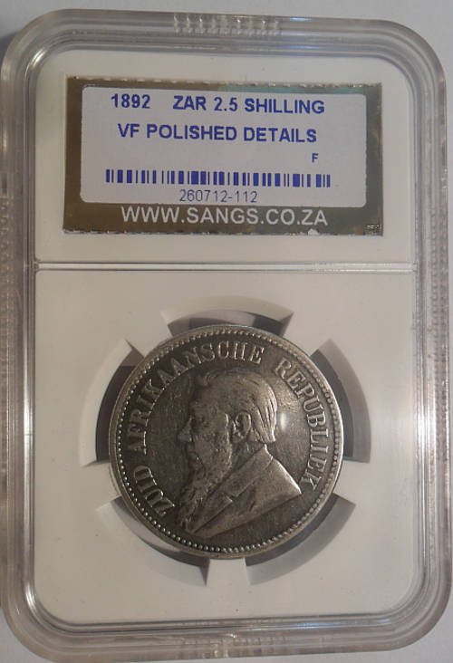 1892 ZAR 2.5 Shilling VF Polished Details