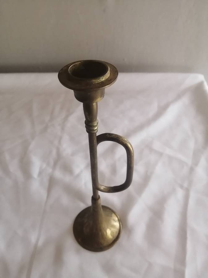 Antique Brass French Horn Candle Holder