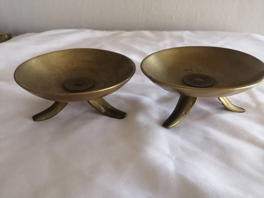 Set of 2 Vintage Brass 3 legged candle holders