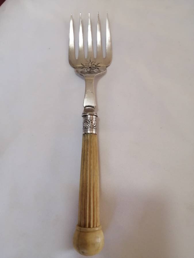 Antique Silver Plated with Carved Bone Handle Meat Carving Fork