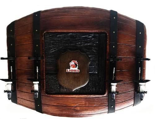 Lions Rugby Flat Barrel Liquor Dispensers with 4 Sets of Optics. Brand New Collections Are Allowed.