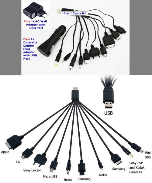 USB Multi Charger Cable Kit For Mobile Devices:  10 in 1 Complete Set.  Collections are allowed.