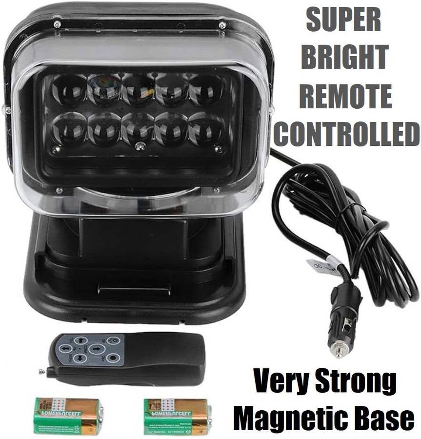 LED Remote Controlled 360° Rotating Magnetic Base Mount Search Light 12V/24VDC. Collections Allowed.