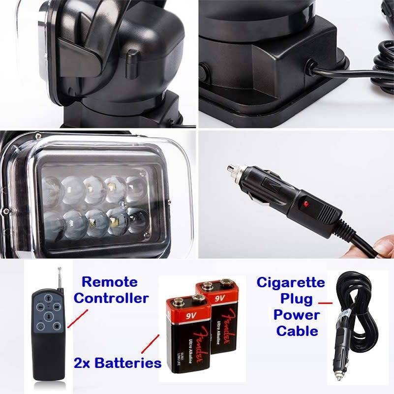 LED Remote Controlled 360° Rotating Magnetic Base Mount Search Light 12V/24VDC. Collections Allowed.