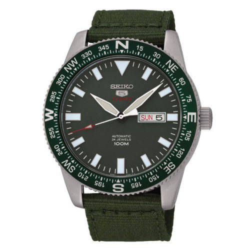 Seiko 5 Sports Automatic Green Dial and Green Canvas Band 100m Mens Watch