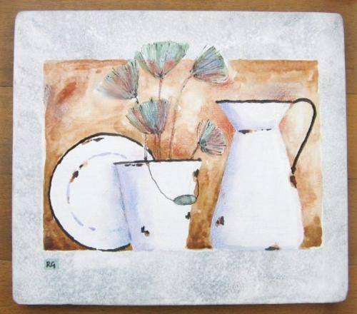 enamel jug, bucket and plate