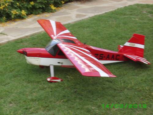 1.6 meter wingspan Bellanca Super Decathlon radio controlled model aircraft with a 52 glow motor.