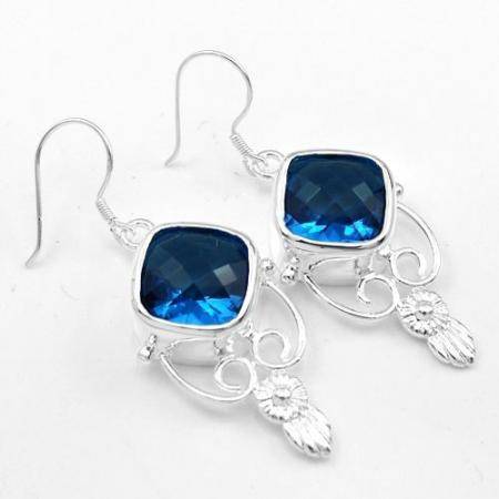 STUNNING NATURAL TOPAZ AND STERLING SILVER EARRINGS