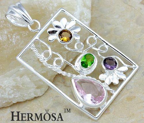 Stunning Hermosa GENUINE multi gemstone hand made pendant