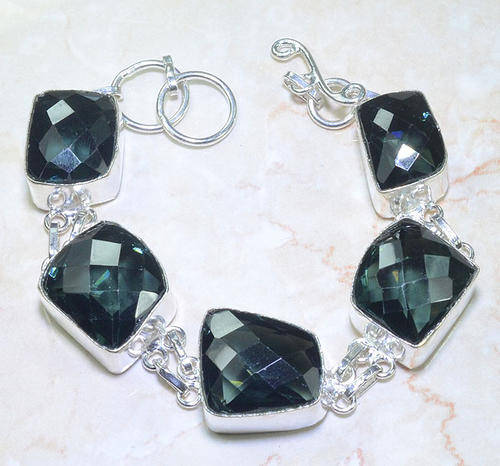 CHECKERBOARD CUT DARK IOLITE BLUE NATURAL GEMSTONE 925 SILVER BRACELET 7.5-8.25"