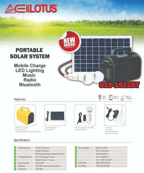 Everlotus 10W Solar Lighting Bluetooth Speaker System S10-1512BT