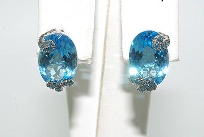 R48900 - ELEGANT 9.62CT BLUE TOPAZ & BLUE DIAMOND EARRINGS