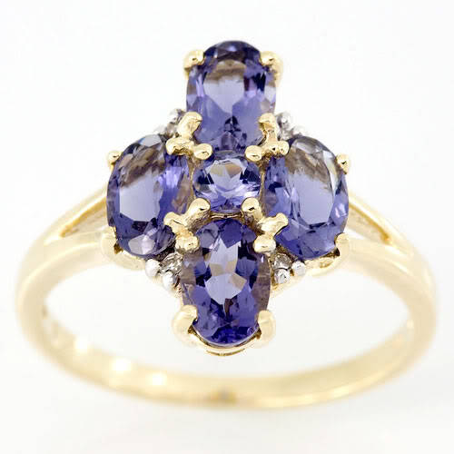 STUNNING 2.16CT GENUINE NATURAL IOLITE & DIAMOND 9CT GOLD RING