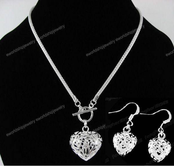 ***UNUSUAL*** sterling silver mesh chain with heart pendant & earrings