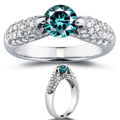 1.00Ct Certified Beautiful Real Blue & White Diamond Wedding Gold Ring @ World Wide Free Shipping