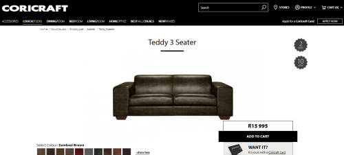SPECIAL SALE!! CoriCraft Teddy 3 Seater Sofa -GENUINE LEATHER