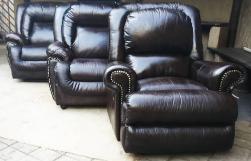 CORICRAFT ETOSHA 3 PIECE RECLINER SET- GENUINE LEATHER  BUFFED CHOCOLATE
