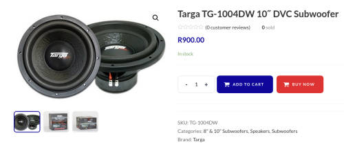 10-inch Targa TG-1004DW Subwoofer 5000w & Solid Wooden Box [Retail: R2000]