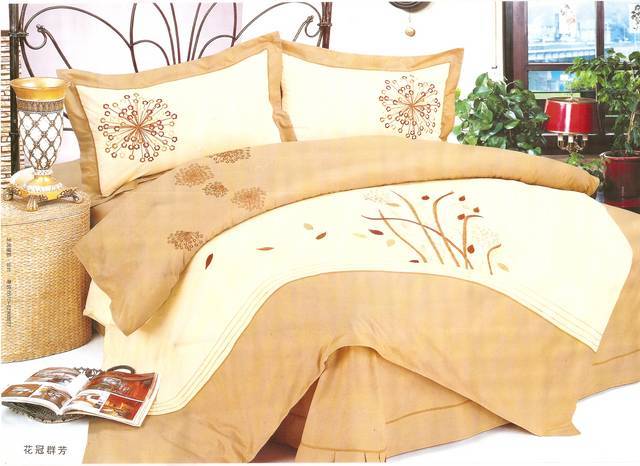 Cream and Sand Imported 6 Piece Embroidered Double Bed Duvet Cover Set.