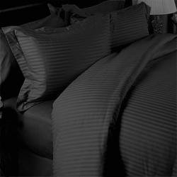 420 THREAD COUNT SATIN STRIPE BED SHEET SET - 6 PIECE - QUEEN SIZE - BLACK