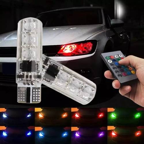 2 x T10 (W5W/194) RGB 5050 SMD Multi Color Wedge  Light Bulb