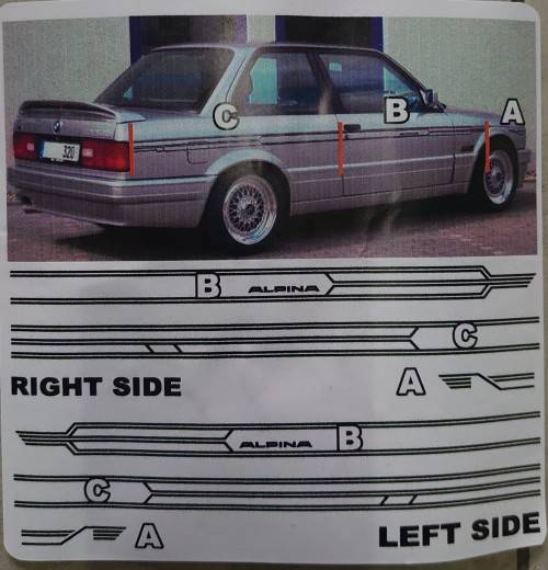 Alpina Racing Side Stripes Decals Set for Bmw - Matte Black