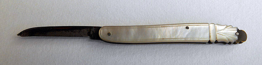 two mother of pearl pocket knives vintage antique