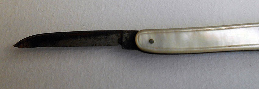 two mother of pearl pocket knives vintage antique