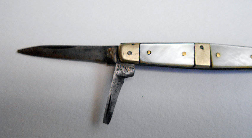 two mother of pearl pocket knives vintage antique