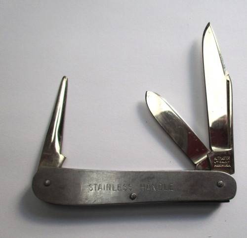 Vintage Stockman pocket knife, Kutmaster Utica, New York, Made in USA. Stainless steel