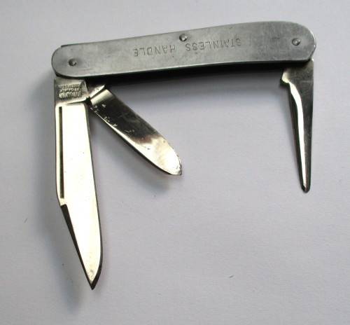 Vintage Stockman pocket knife, Kutmaster Utica, New York, Made in USA. Stainless steel
