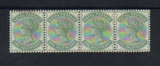 SCARCE 1882-1889 1/2D BLUE GREEN STRIP OF 4 WITH HINGE FRESH APPERANCE!