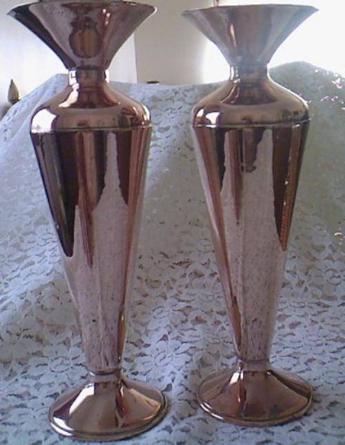 2 TALL MATCHING RED COPPER VASES