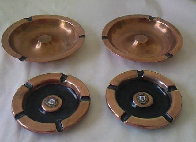 4 HEAVY COPPER ASHTRAYS FOR YOUR BAR