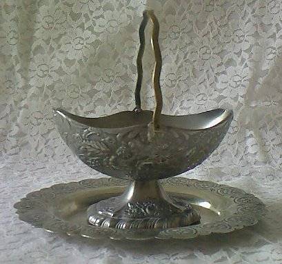 GORGEOUS OLD CANDY BOWL WITH UNDERPLATE