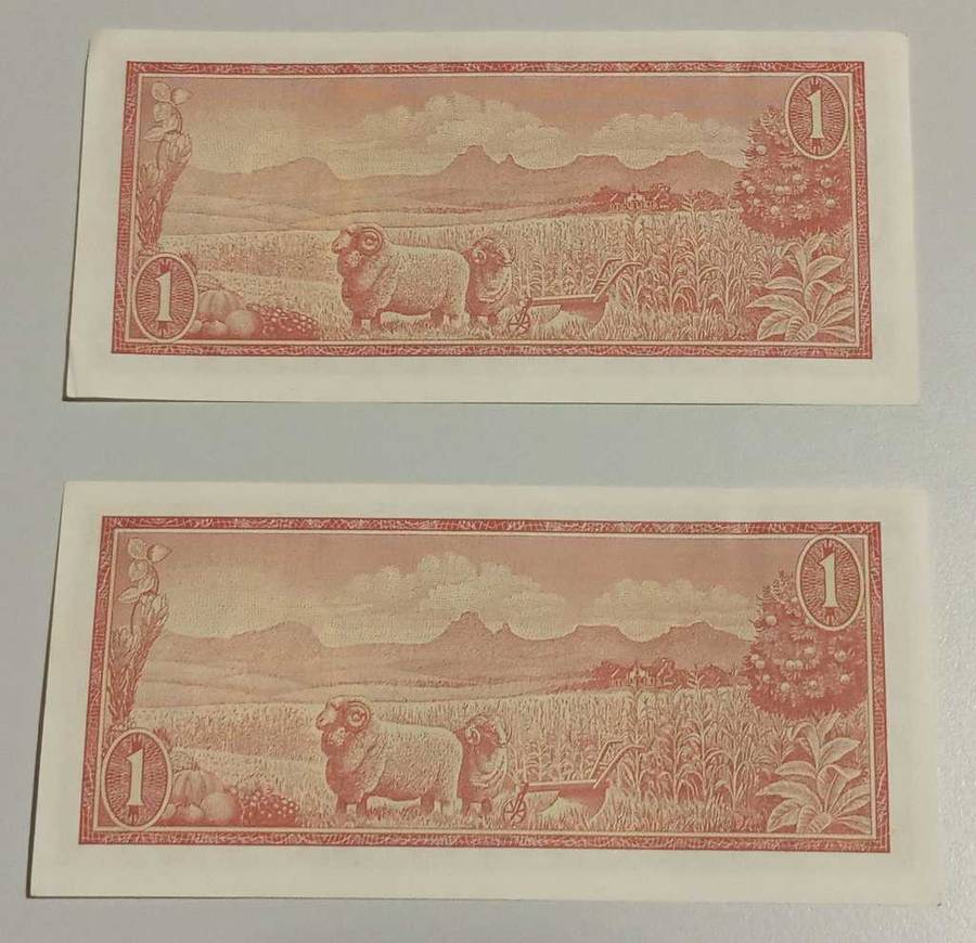 1975 Consecutive Pair Een Rand TW de Jongh Afrikaans over English
