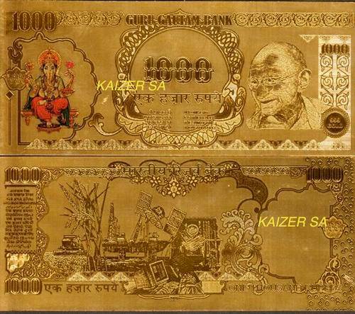 24K Gandhi/ Ganesha 1000 Rupee India Gold Note -COA!! Small folder edition.