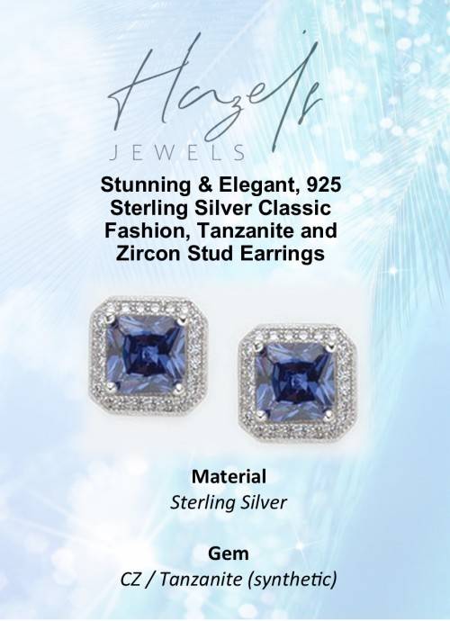 Stunning, 925  Sterling Silver Classic, Tanzanite and  Zircon Stud Earrings
