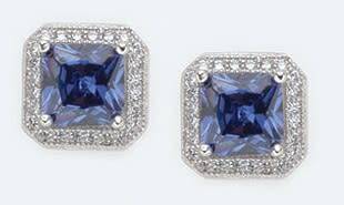 Stunning, 925  Sterling Silver Classic, Tanzanite and  Zircon Stud Earrings