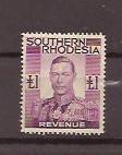 SOUTHERN RHODESIA REVENUE 1 POUND STAMP USED