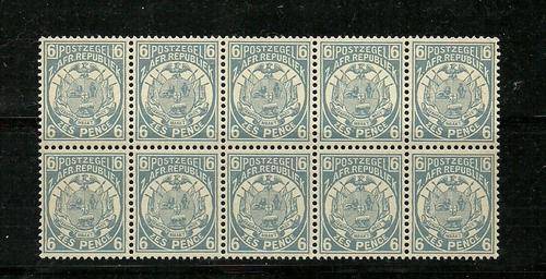 TRANSVAAL 6 PENCE BLOCK OF 10 STAMPS CAT VALUE R1000.00 MNH
