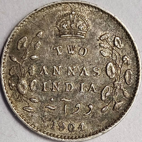 1904 India 2 Annas (Ag 0.917) 1.46g | 15.7mm